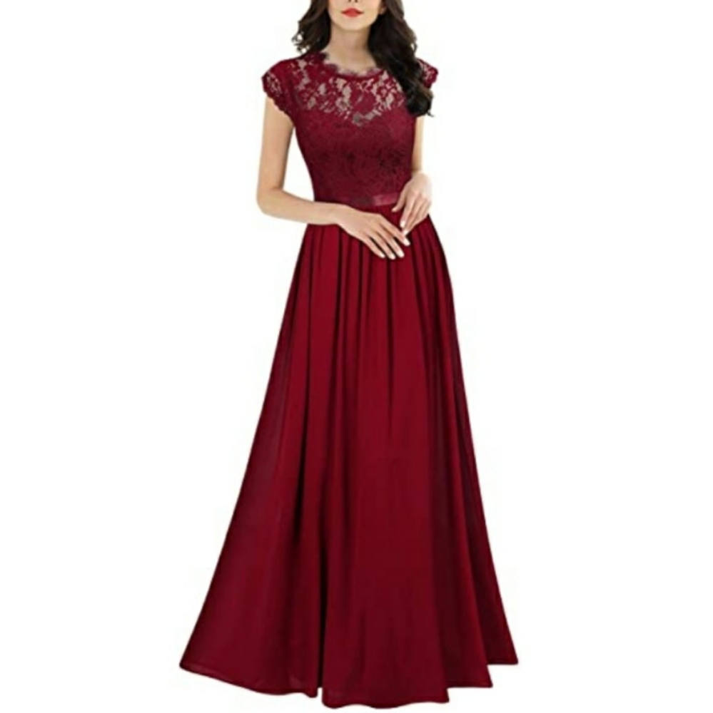 Formal Floral Lace Evening Party Maxi Dress - Picture 1 of 8